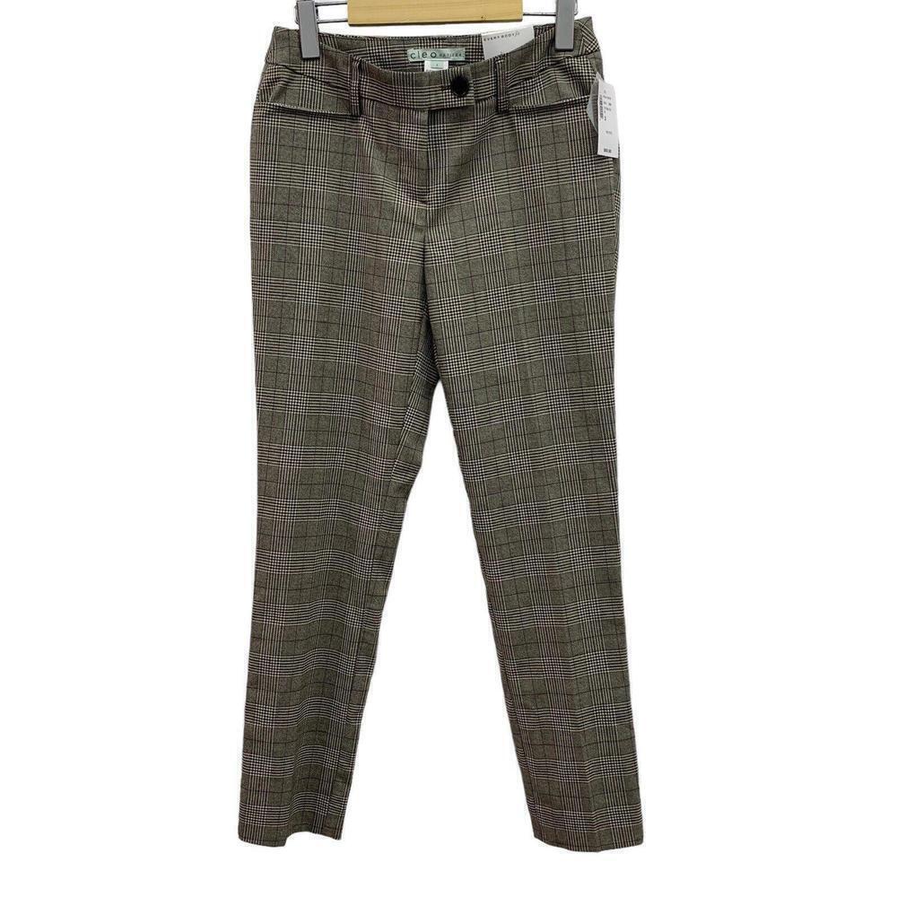 Cleo Petites Womens Everybody Fit Brown Plaid Dress Pants Size 2 NWT